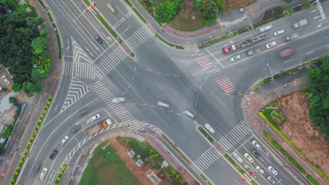 十字路口日转夜航拍延时视频素材