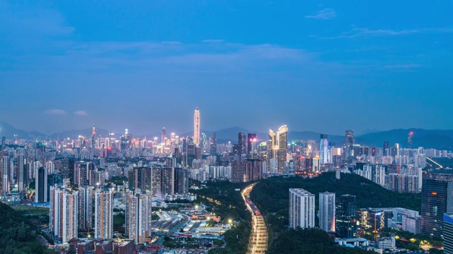 深圳福田区城市天际线黄昏转夜景视频素材