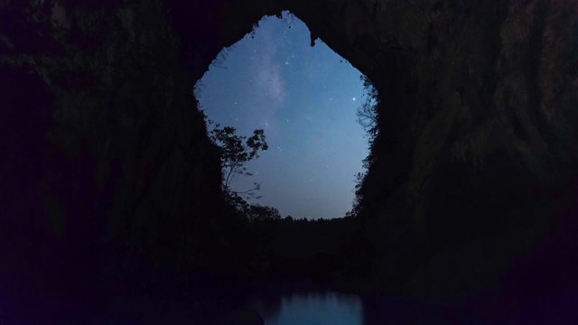 山洞外夜空中的银河视频素材