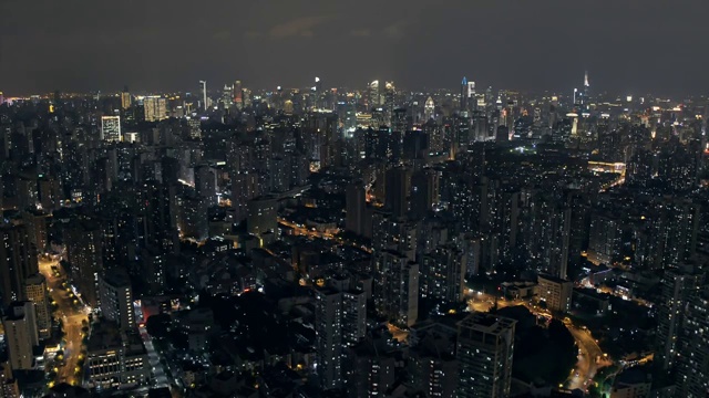 上海深夜城市夜景航拍视频素材