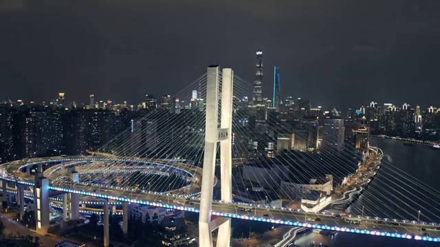 上海夜景航拍南浦大桥视频素材