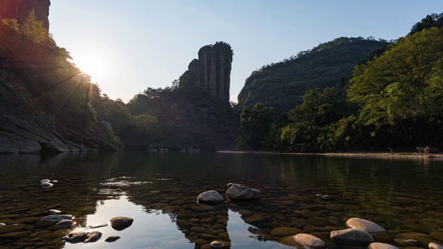 福建省武夷山九曲溪玉女峰黄昏4K延时 武夷山森林公园 武夷山视频素材