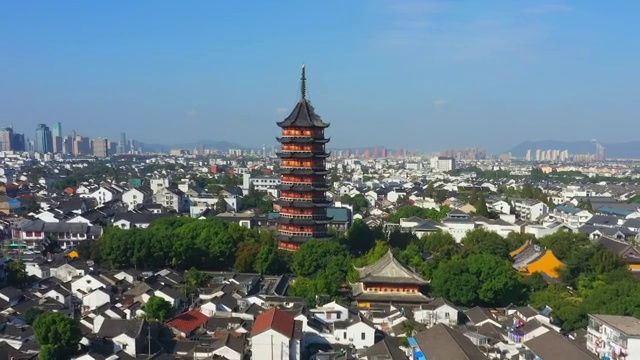 航拍苏州北塔报恩寺建筑风光视频素材