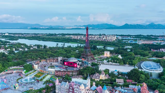 深圳南山区旅游景点白天过渡到夜景延时素材视频素材