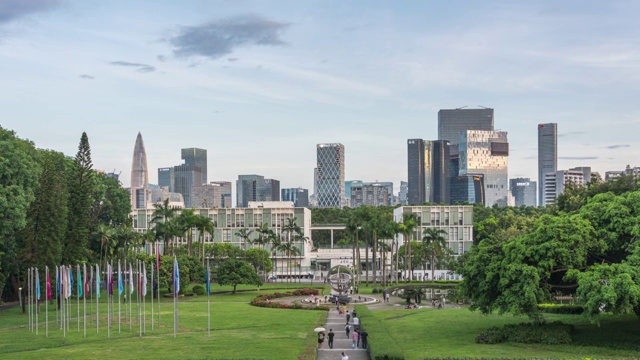 深圳南山区深圳大学后海建筑群白天过渡到夜景延时素材视频素材