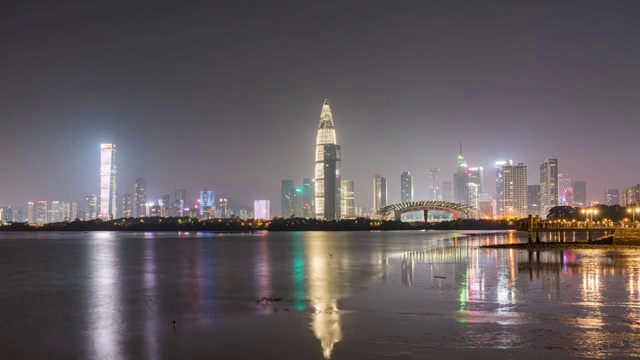 深圳南山区深圳湾人才公园日落过渡到夜景延时素材视频素材