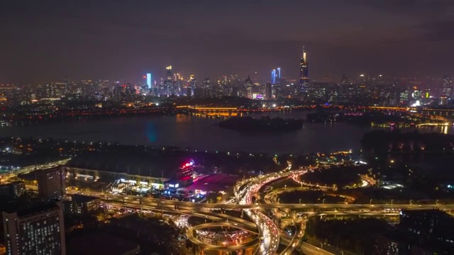 航拍南京城市夜景视频素材