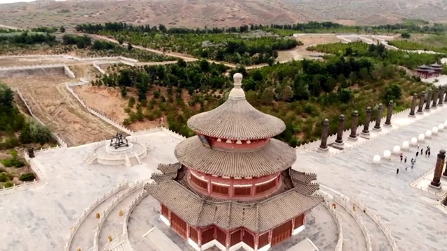 青铜峡航拍黄河坛仿古建筑高清视频视频素材