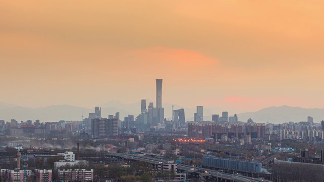 北京国贸都市风光广角日落延时摄影视频素材