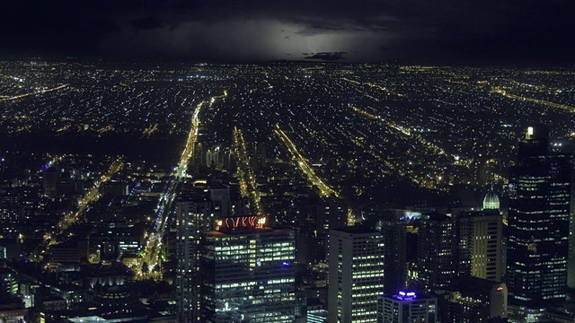 WS TD ZO T/L夜间雷雨闪电城市景观/澳大利亚维多利亚州墨尔本视频素材