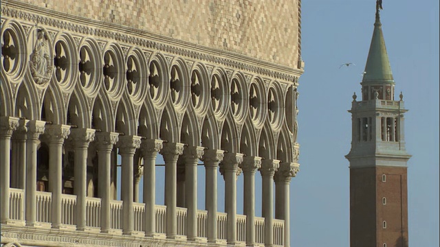 MS View of Doge’s Palace and Campanile of San Giorgio Maggiore /威尼斯，威尼托，意大利视频素材