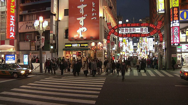 晚上在东京，日本关东，人群穿过马路斑马线视频素材