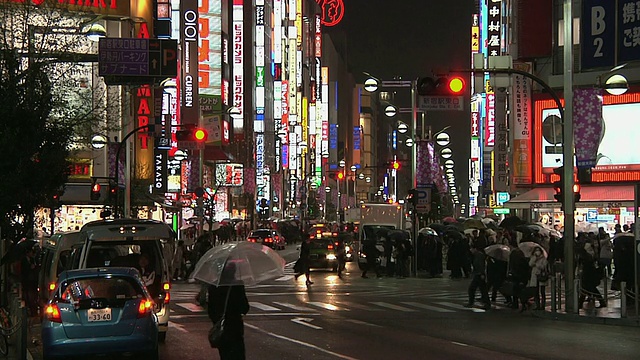 晚上，人群穿过新宿街斑马线/东京，关东，日本视频素材