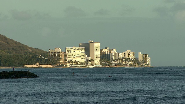 WS火奴鲁鲁湾与凯马纳海滩背景/夏威夷，美国视频素材