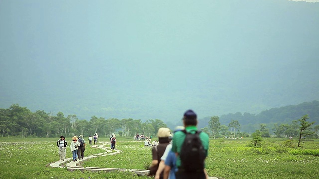 日本群马县欧兹的登山客人在田野里散步视频素材