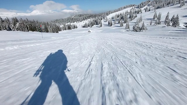 用滑雪板往山下滑雪视频素材