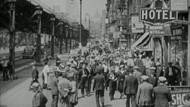 1940年代B/W蒙太奇街景/纽约市，纽约，美国视频素材