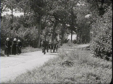 1942年B/W搭便车女孩和老年妇女/弗里斯兰，荷兰视频素材