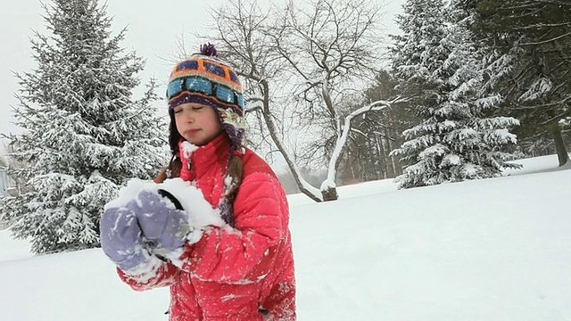 ZI ZO女孩在暴风雪中玩雪/美国缅因州雅茅斯视频素材