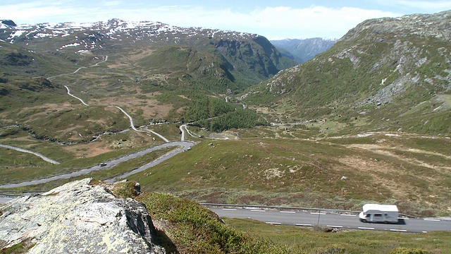 挪威Sognefjellsvegen mountain / Jotunheimen Nationalpark的道路全景视频素材