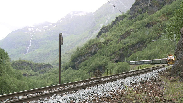 WS View of FÃ¥msbana railway / FlÃ¥m,Sogn og Fjordane，挪威视频素材