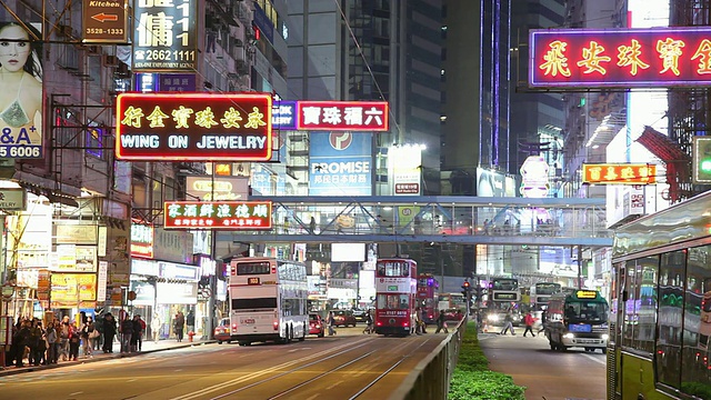 晚上繁忙的市中心街道/中国香港视频素材