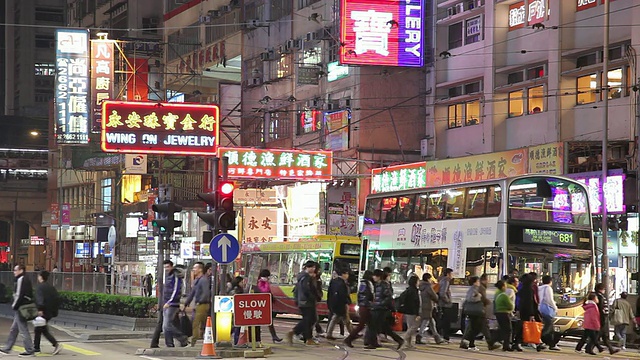 晚上繁忙的市中心街道/中国香港视频素材