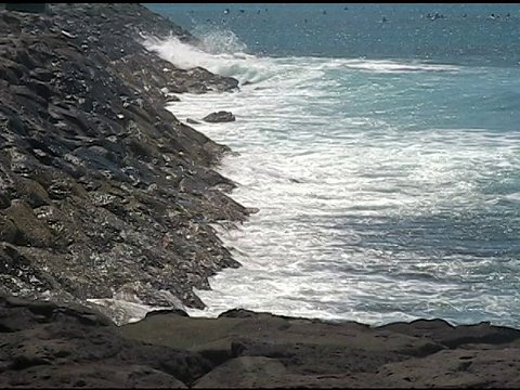 海浪拍打着黑色的岩石视频素材