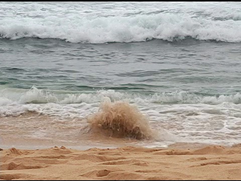 海浪冲到海滩上的岩石上视频素材