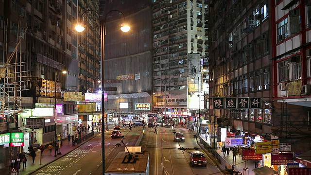 WS HA夜间交通的街景/中国香港视频素材