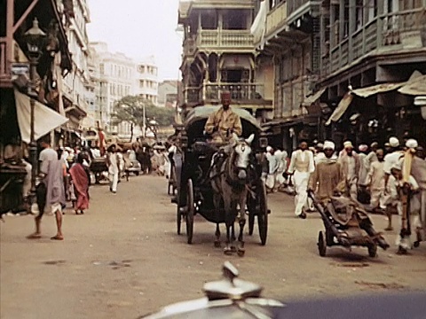 1939年，印度孟买，人与动物的繁忙街景视频素材