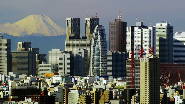 新宿天际线，背景是富士山/东京，日本东京视频素材