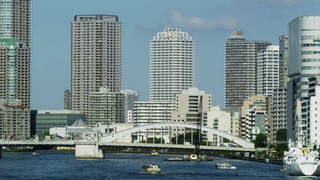 WS景观河与桥梁和建筑物的地区/东京，东京到，日本视频素材