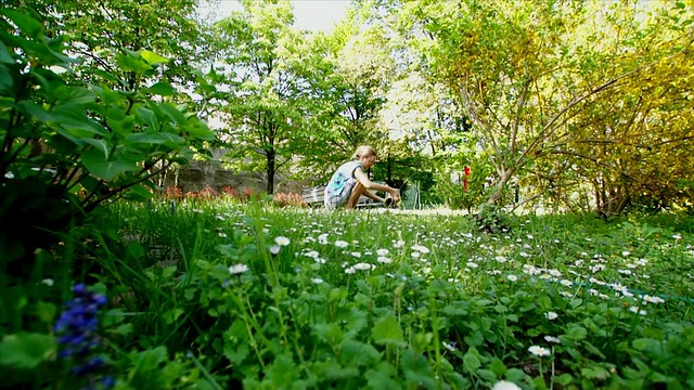 园丁女人在她的花草之间视频素材