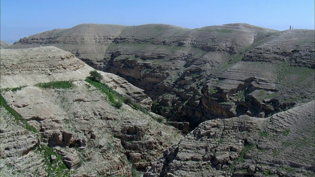 wadi沙漠/ Qumran, norn Judea沙漠，以色列的空中全景图视频素材