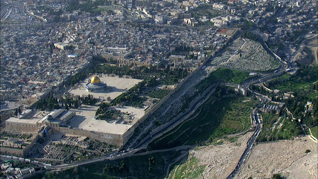 空中飞行以色列耶路撒冷的圣殿山视频素材