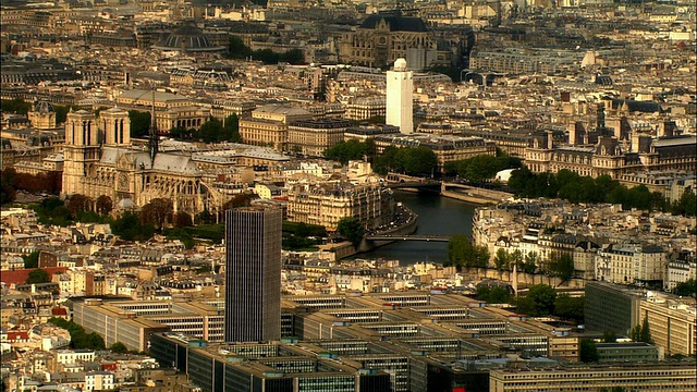 空中游览蒙帕纳斯，巴黎圣母院，城市景观/巴黎，法国视频素材