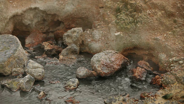 冰岛雷克雅尼斯半岛Krysuvik地热区，沸腾的水和蒸汽从地面上升视频素材