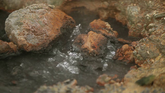 冰岛雷克雅尼斯半岛Krysuvik地热区，沸腾的水和蒸汽从地面上升视频素材