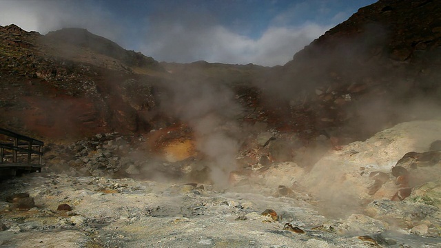 冰岛雷克雅尼斯半岛Krysuvik地热区冒出的蒸汽视频素材