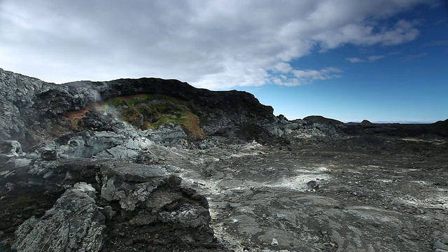 冰岛Myvatn地区leirhnjukur / Krafla火山黑色景观中喷出的蒸汽视频素材