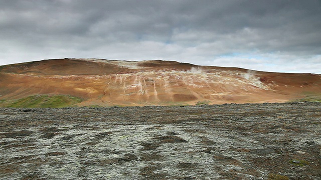 冰岛Myvatn地区leirhnjukur / Krafla喷发火山蒸汽的橙色山视频素材