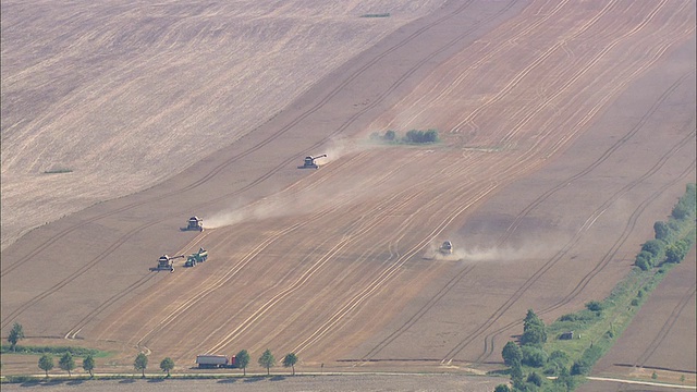 房屋和田野的AERIAL WS DS视图/ Bothmer Neustadt, Mecklenburg-Vorpommern，德国视频素材