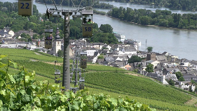 WS高架缆车行驶的景观/ RÃ¼desheim, Hesse，德国视频素材