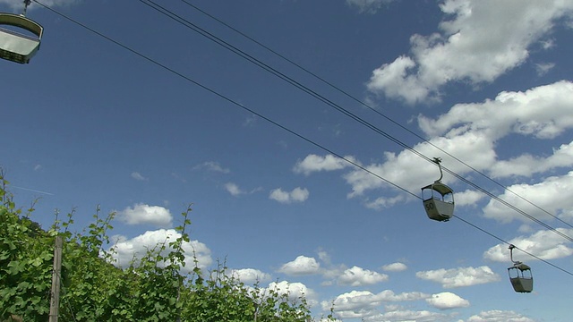 WS View of overhead cable car traveling / RÃ¼desheim, Hesse, Germany视频素材