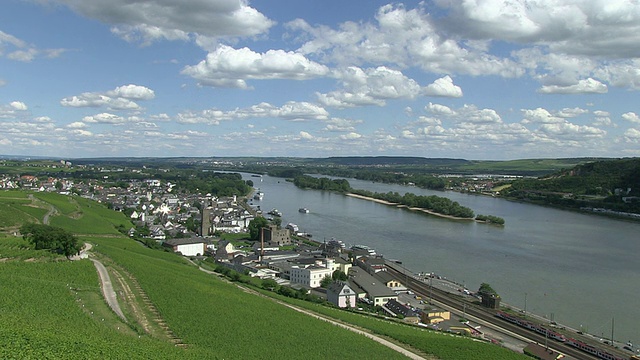 附近河流的WS景观/ RÃ¼desheim, Hesse，德国视频素材