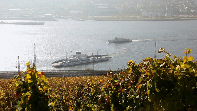 渡船进入码头的景象/ RÃ¼desheim, Hesse，德国视频素材