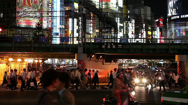 晚上繁忙的街道十字路口/日本东京视频素材