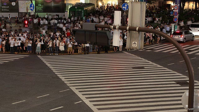 T/L WS HA ZI晚上繁忙的街道十字路口/日本东京视频素材