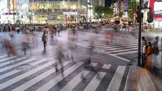 T/L WS HA晚上繁忙的街道十字路口/日本东京视频素材